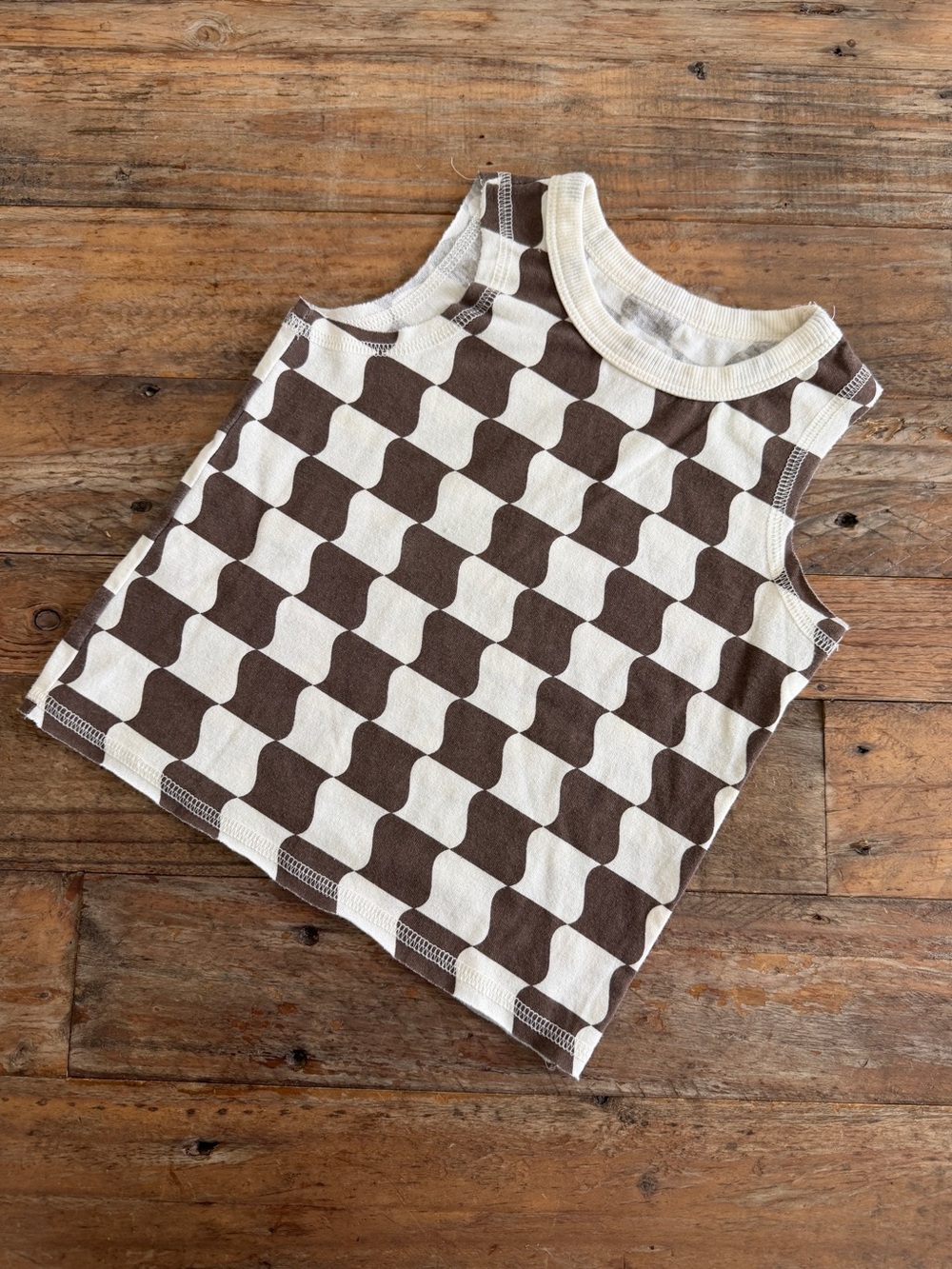 Grayson Mini Sleeveless Checker Tank Top - Brown & Cream